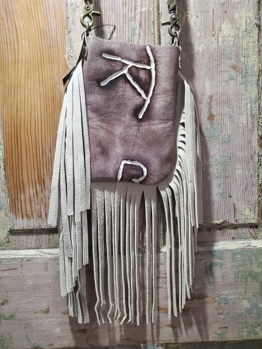 Embossed Leather Bag with Fringe