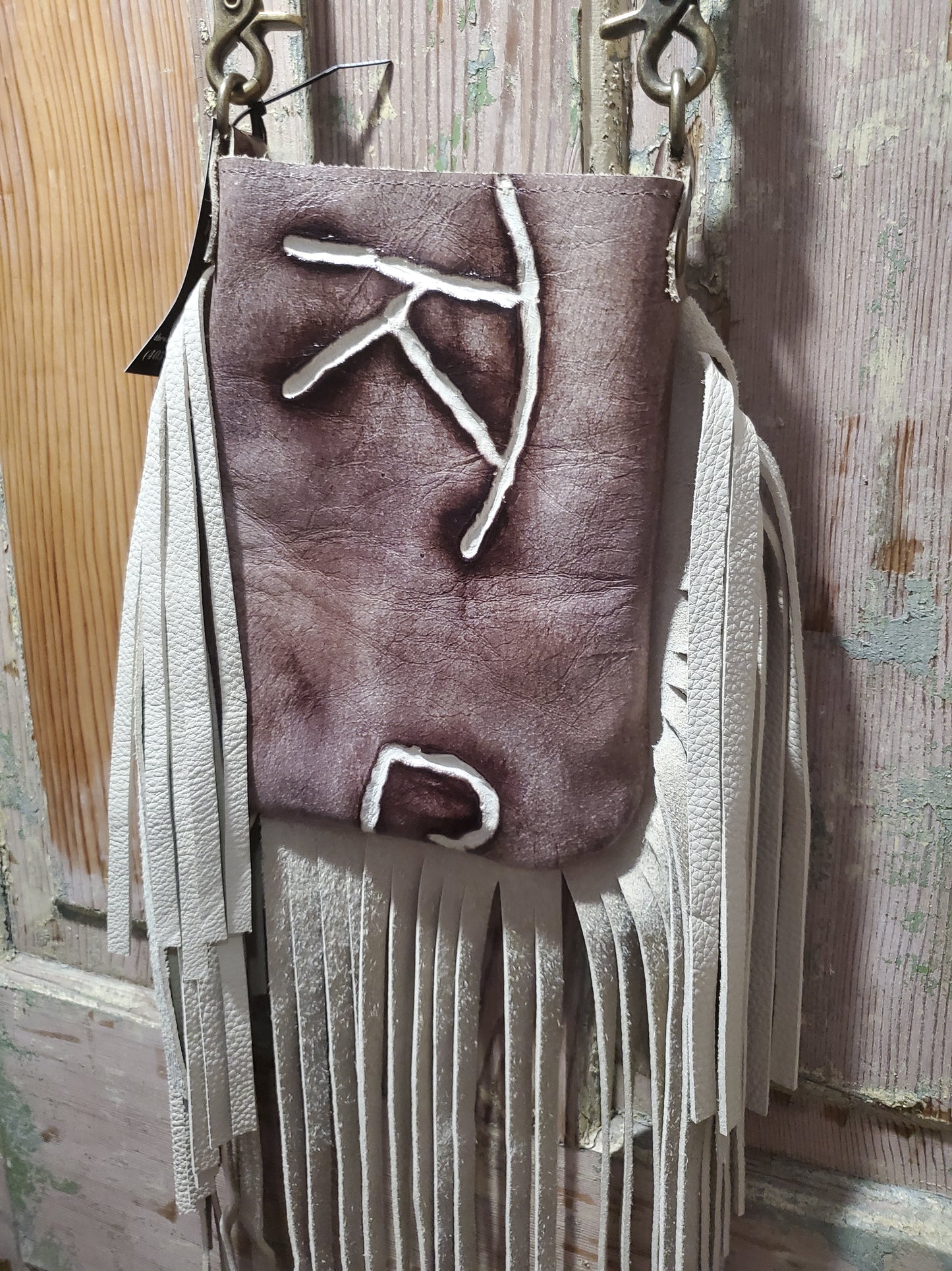 Embossed Leather Bag with Fringe