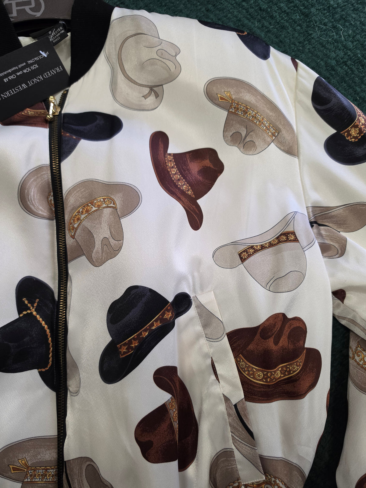 Satin Cowboy Hat Print Bomber Jacket