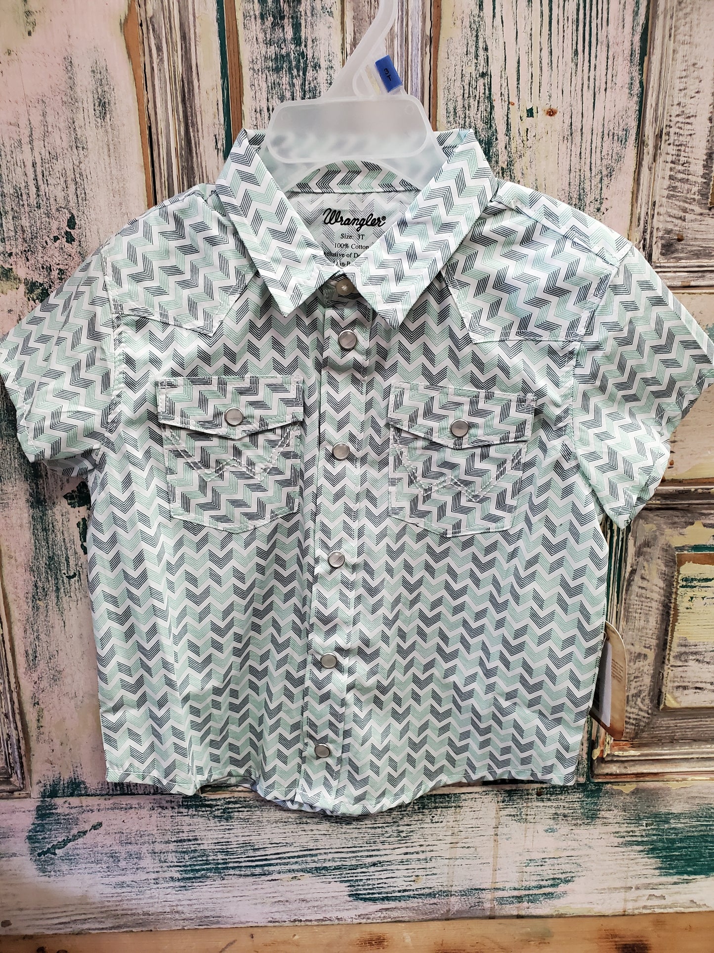 NEW Youth Green Chevron Pattern Western Shirt