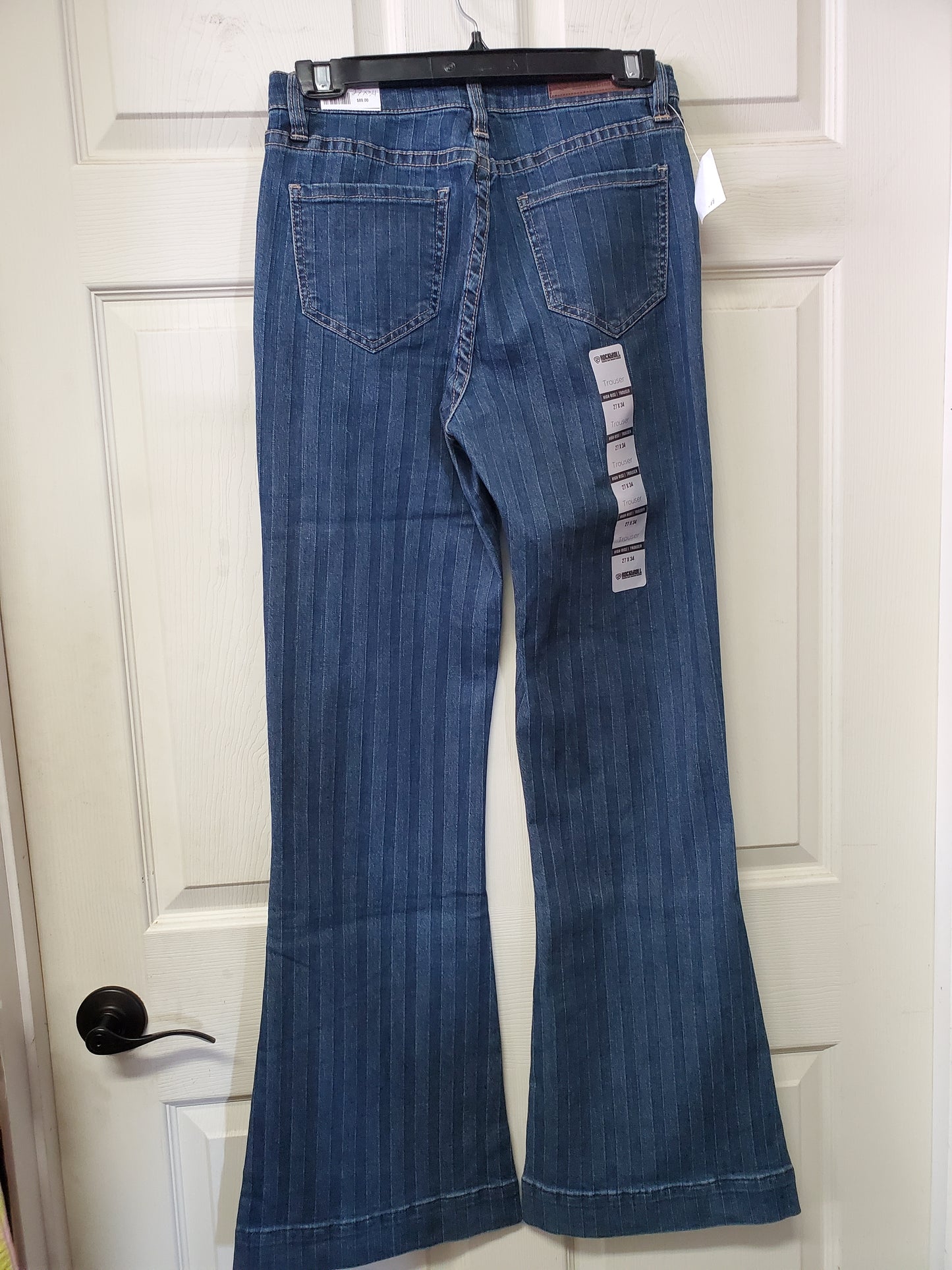 High Rise Striped Dark Trouser Jeans