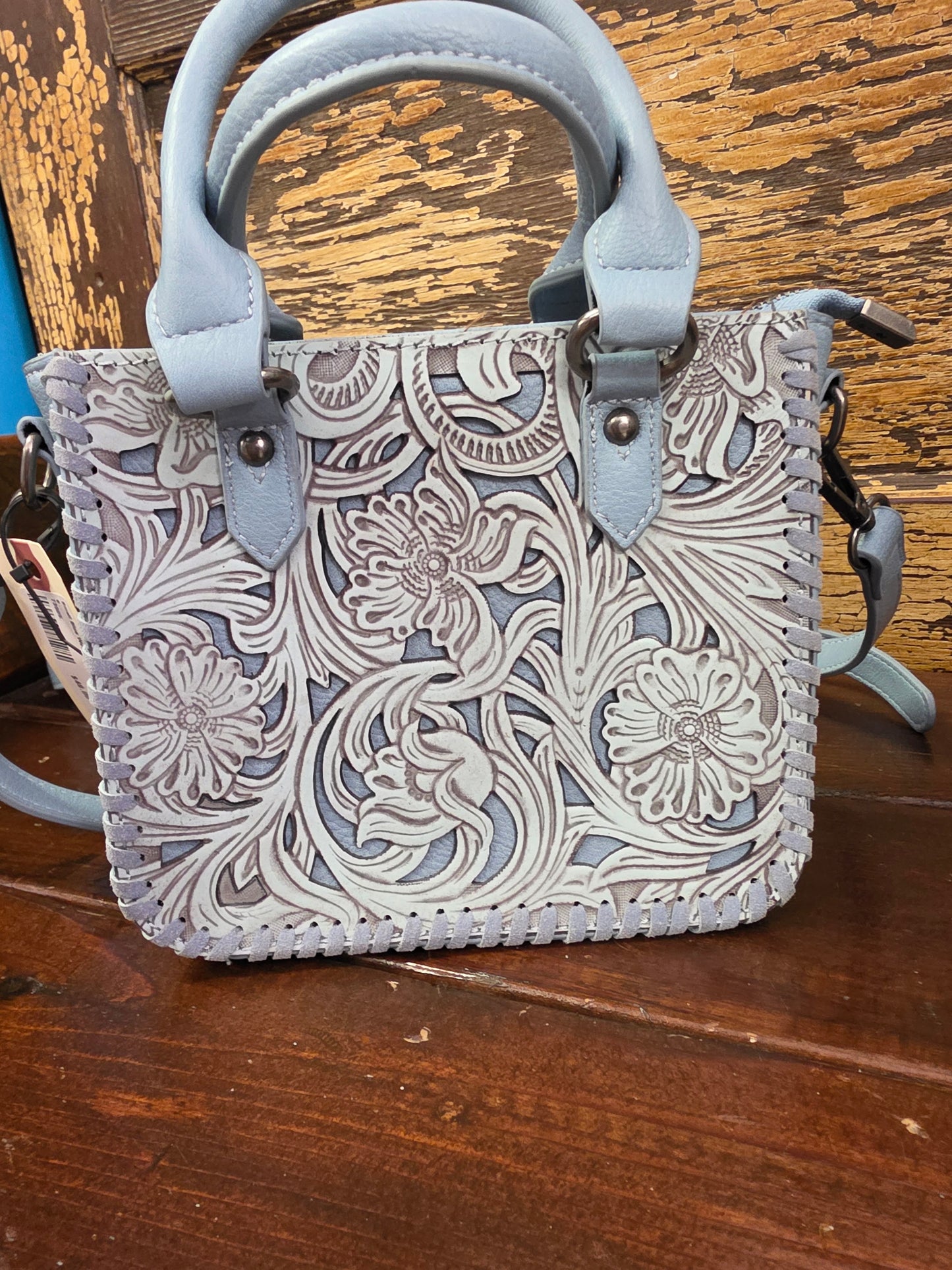 Small Blue Western Carved Purse