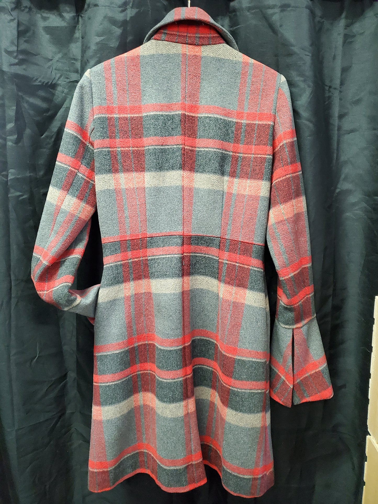 Ladies Long Red Plaid Jacket Wool Flannel