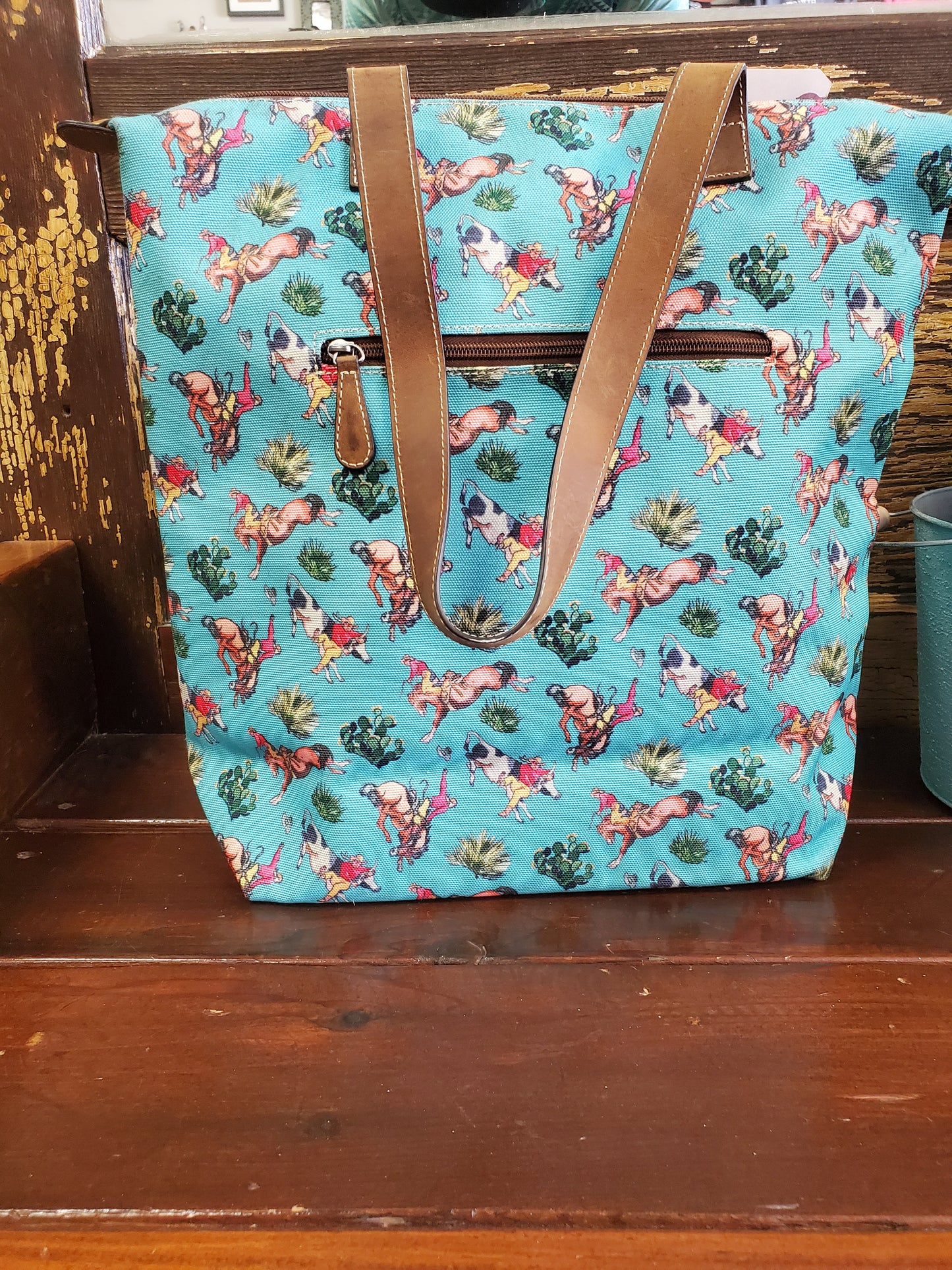 NEW Turq. Westen Print Book Bag