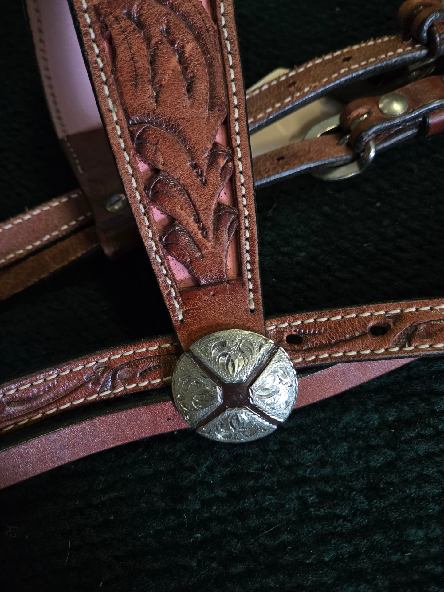 NEW Headstall /Carved Pink Inlay