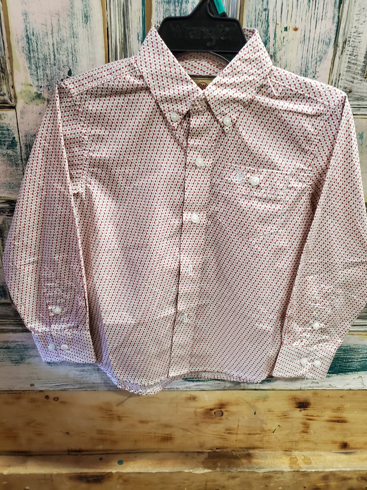 NEW Boys Red White Print Western Shirt