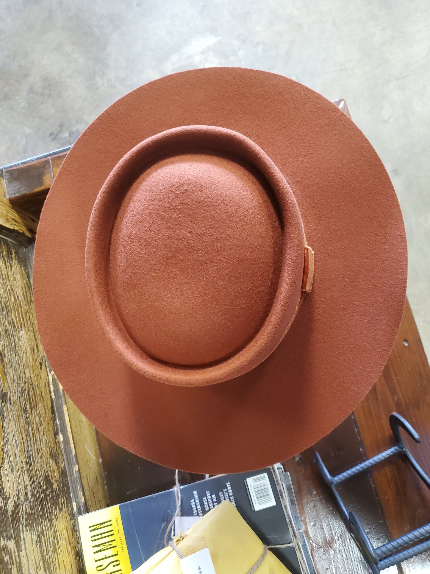Wide Brim Wool Fedora Rust