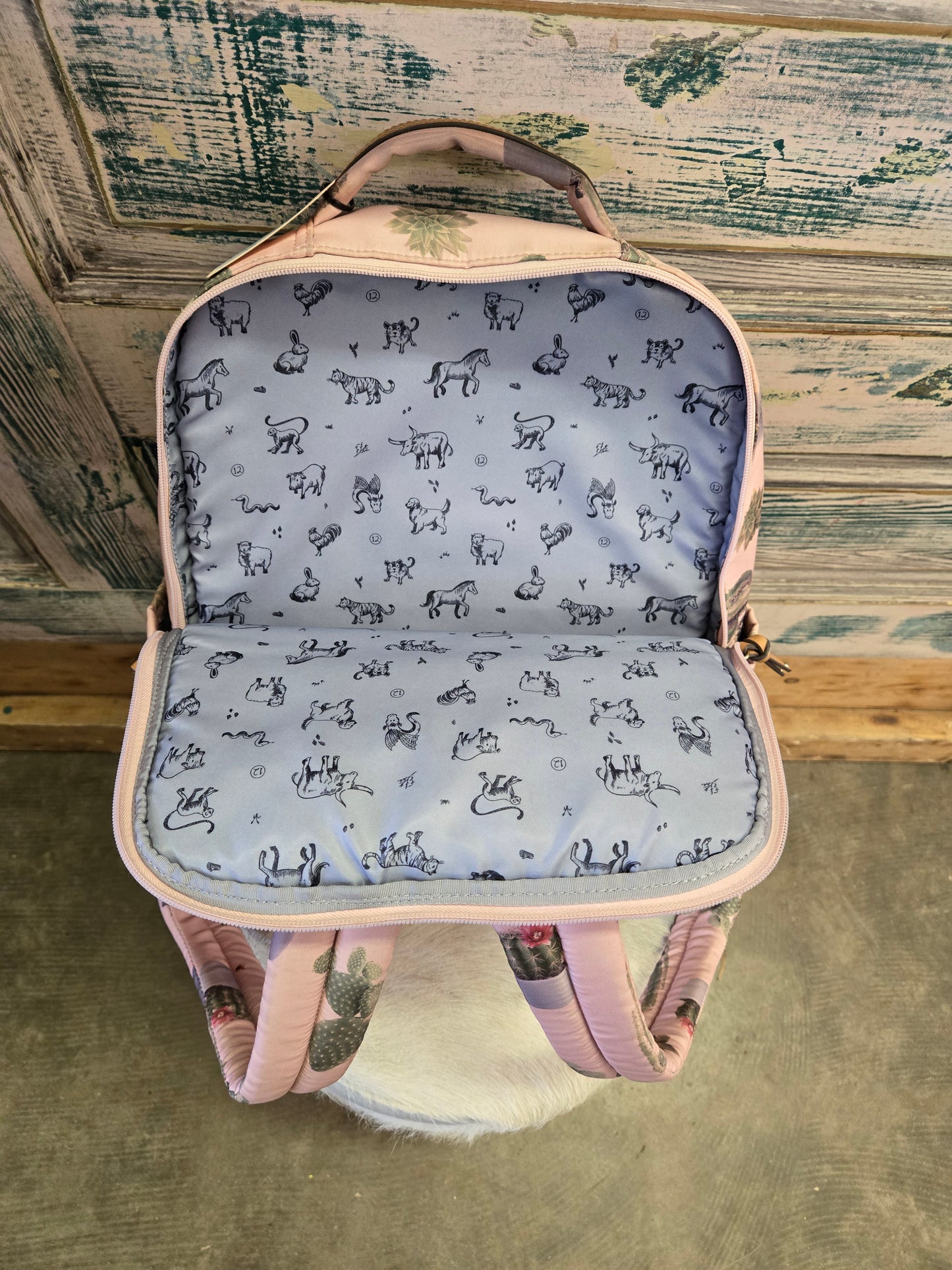 Pink-Cactus Print Diaper Bag Backpack