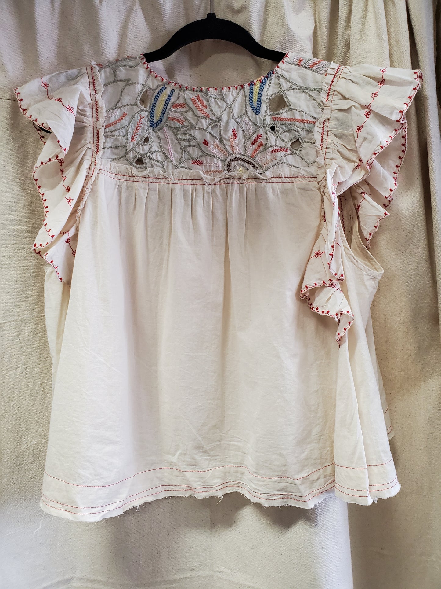 Cream Peasant Blouse Embroidered