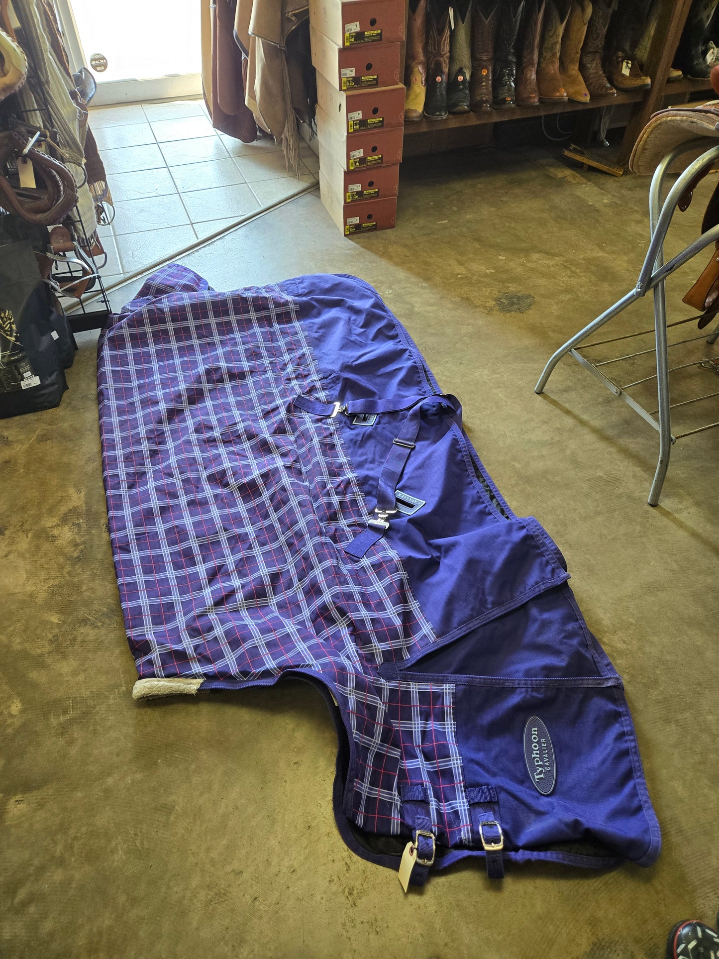 Blue- Pink Plaid Rain Sheet Exc. Cond.