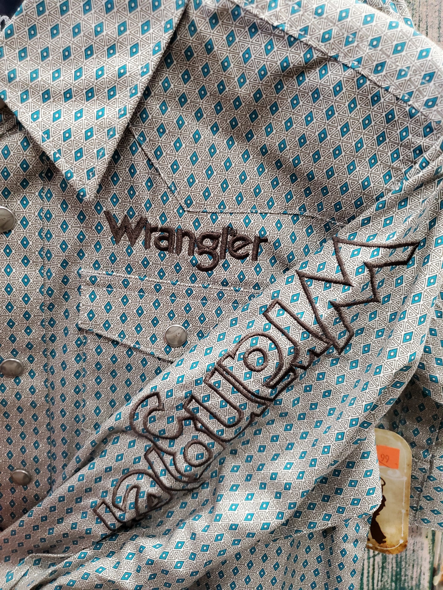 NEW Boys Teal Diamond Print Western Shirt