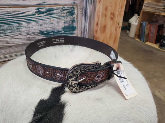 Turquoise Floral Carved Sparkle Inlay Belt