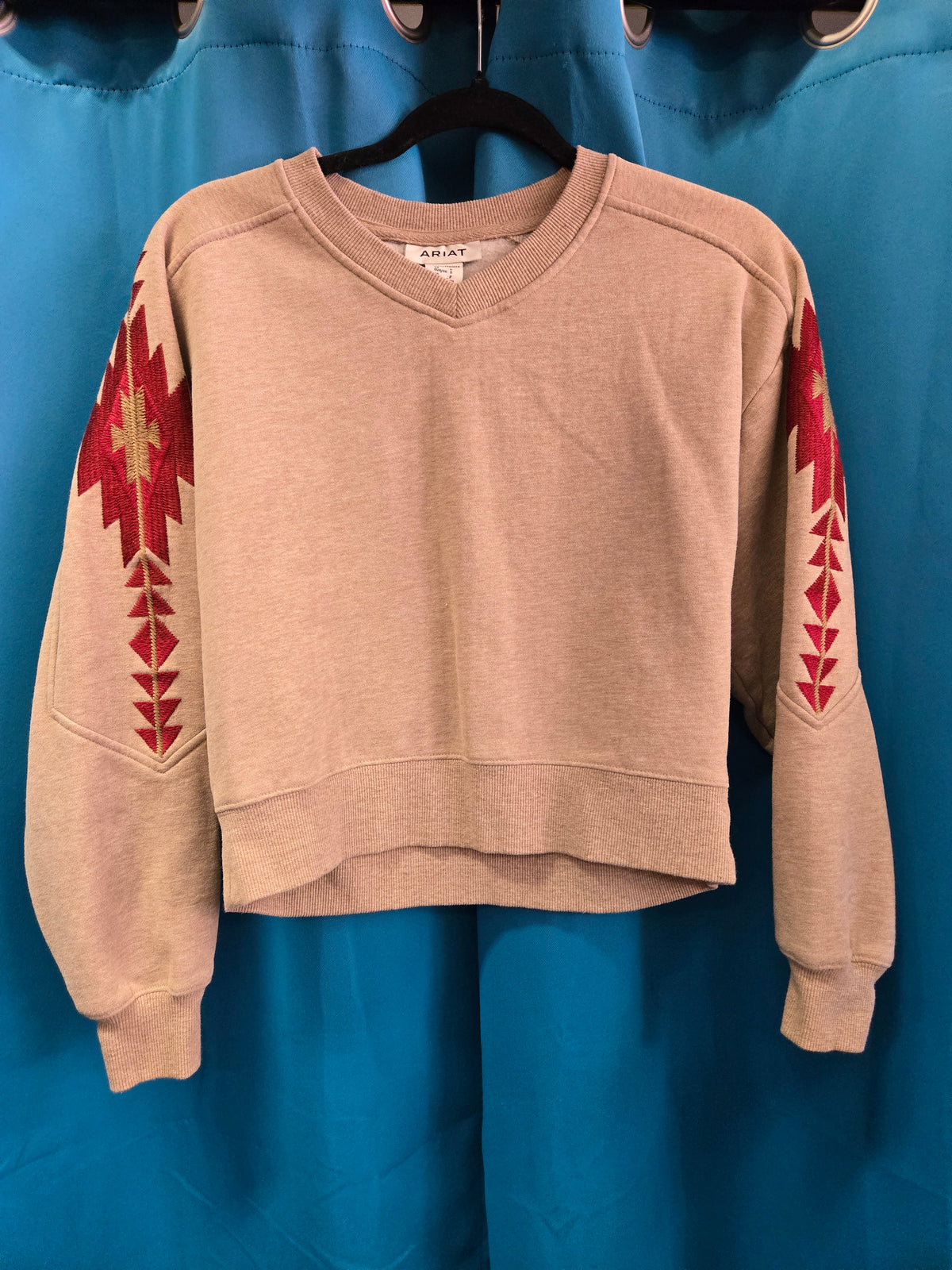 Brown Aztec Sleeve V-Neck Sweater