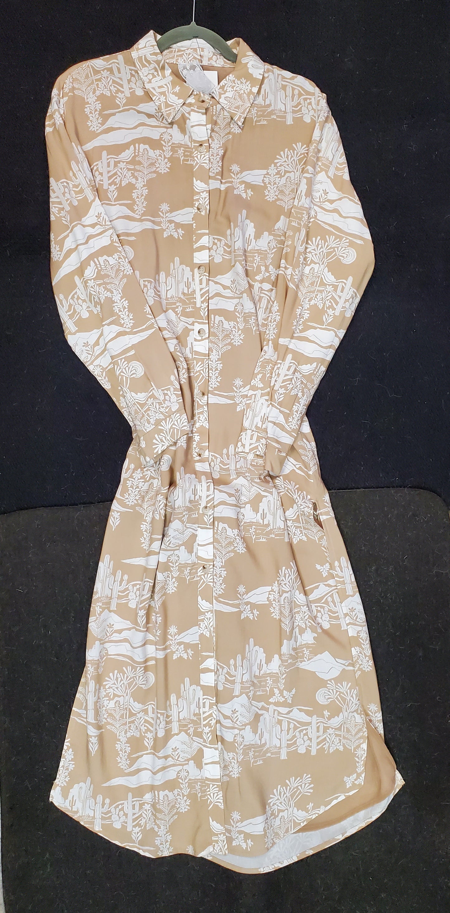 Beige Cactus Print Shirt Dress