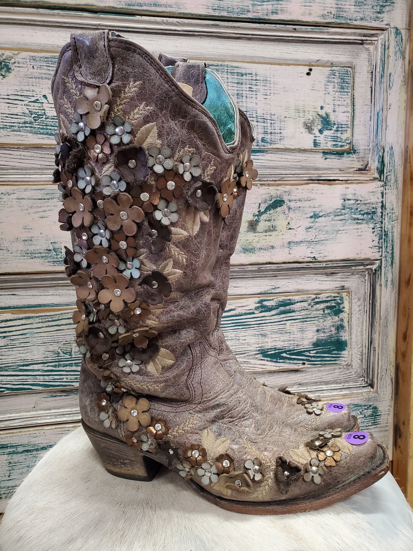 Brown Floral Embelished Boots