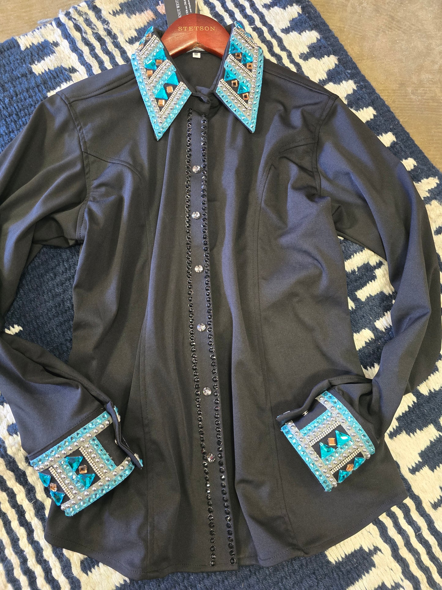 Black Show Shirt/ Teal- Silver Trim