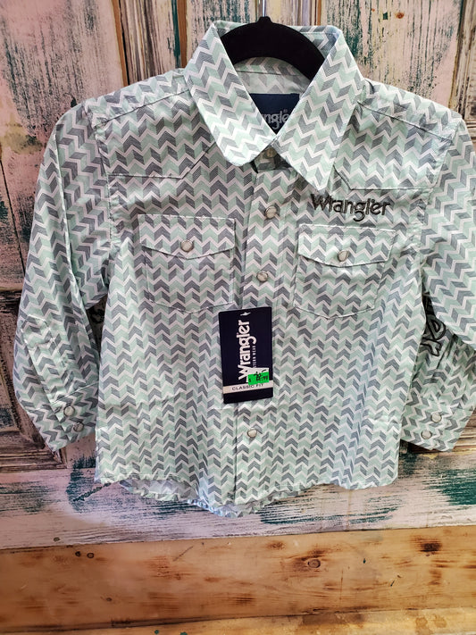 NEW Boys Green Chevron Pattern Western Shirt