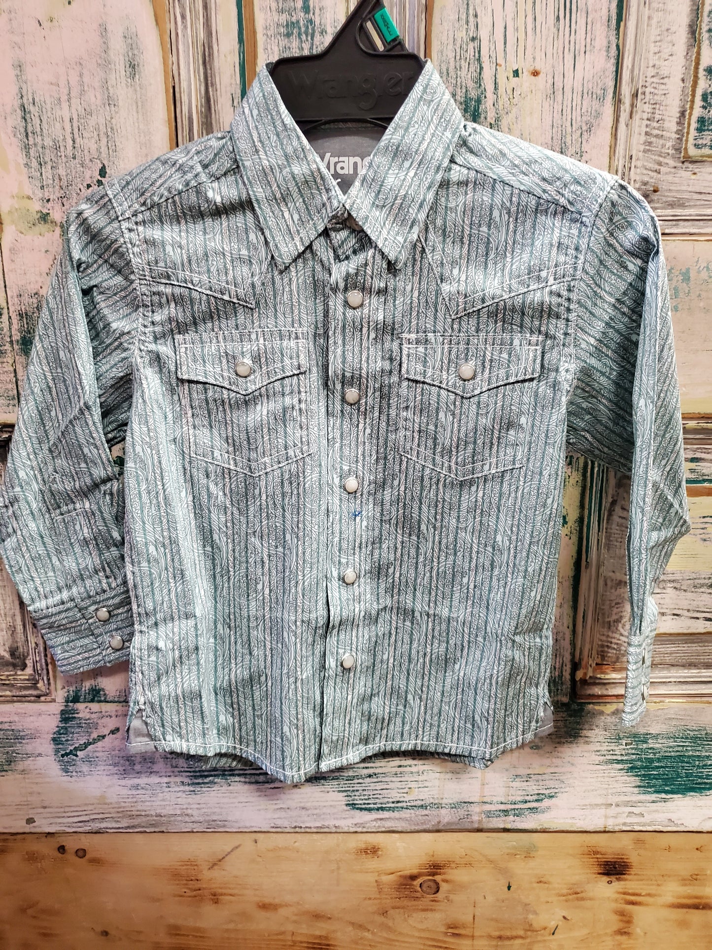 NEW Boys Teal Paisley Stripe Western Shirt