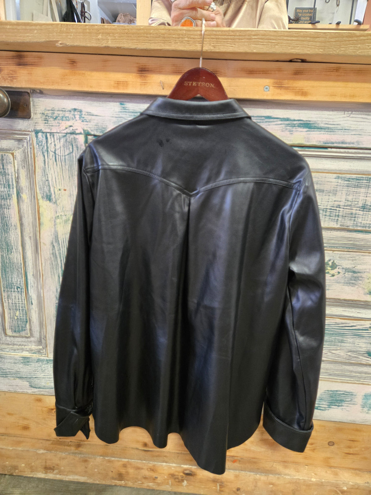 Black Pleather Shirt Jacket