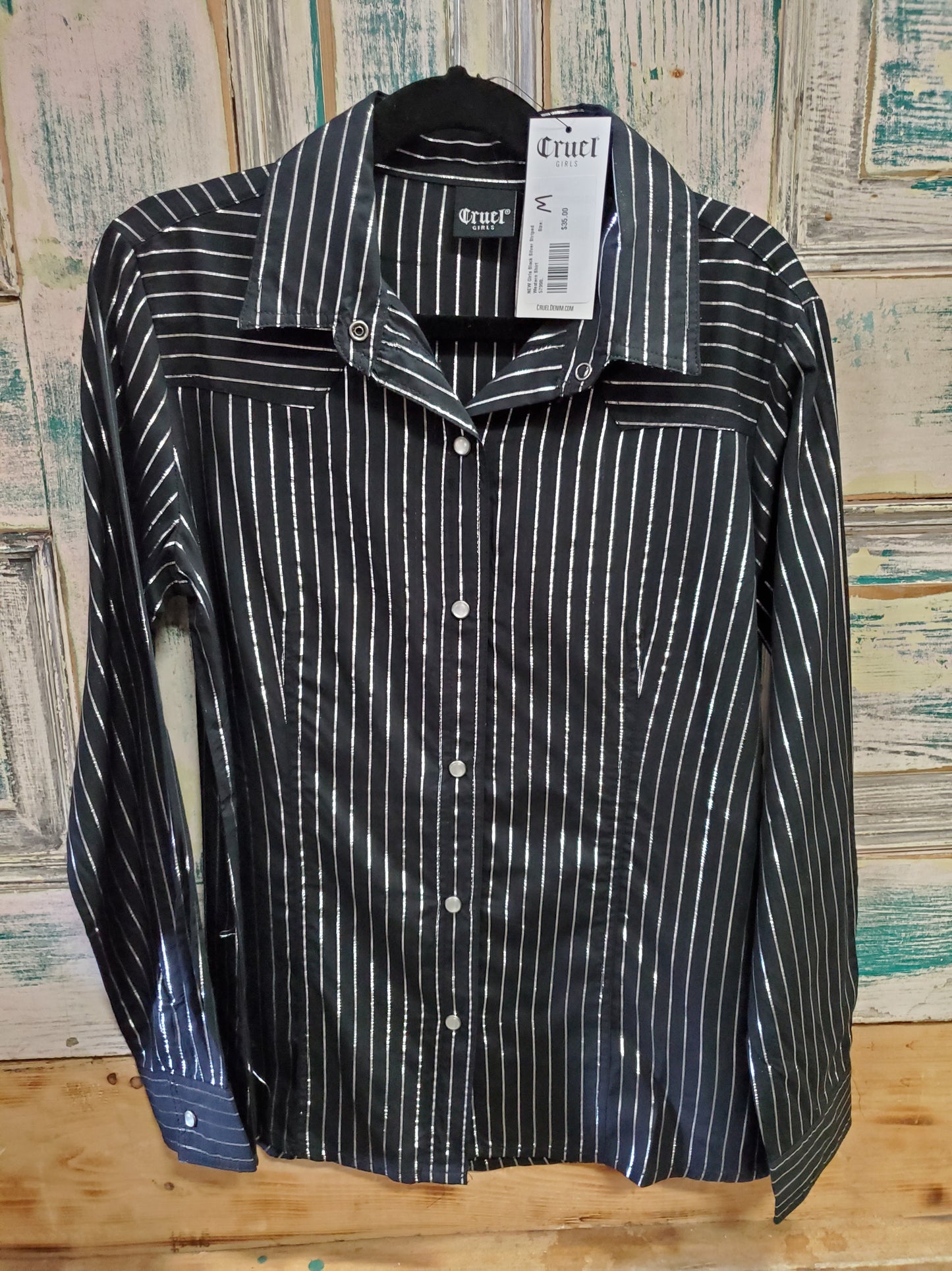 NEW Girls Black Silver Striped Western Shirt
