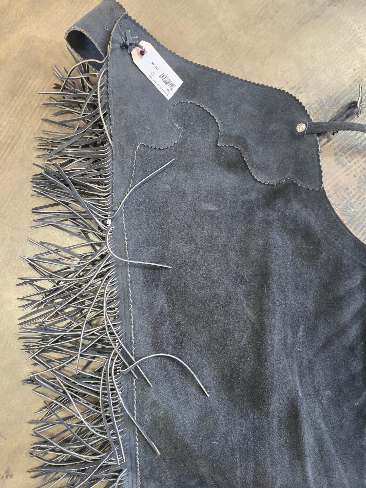 Blue/Grey Full Zip Chaps-Fringed