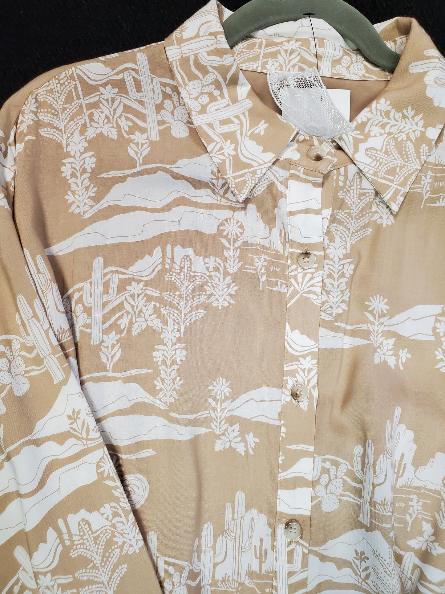 Beige Cactus Print Shirt Dress