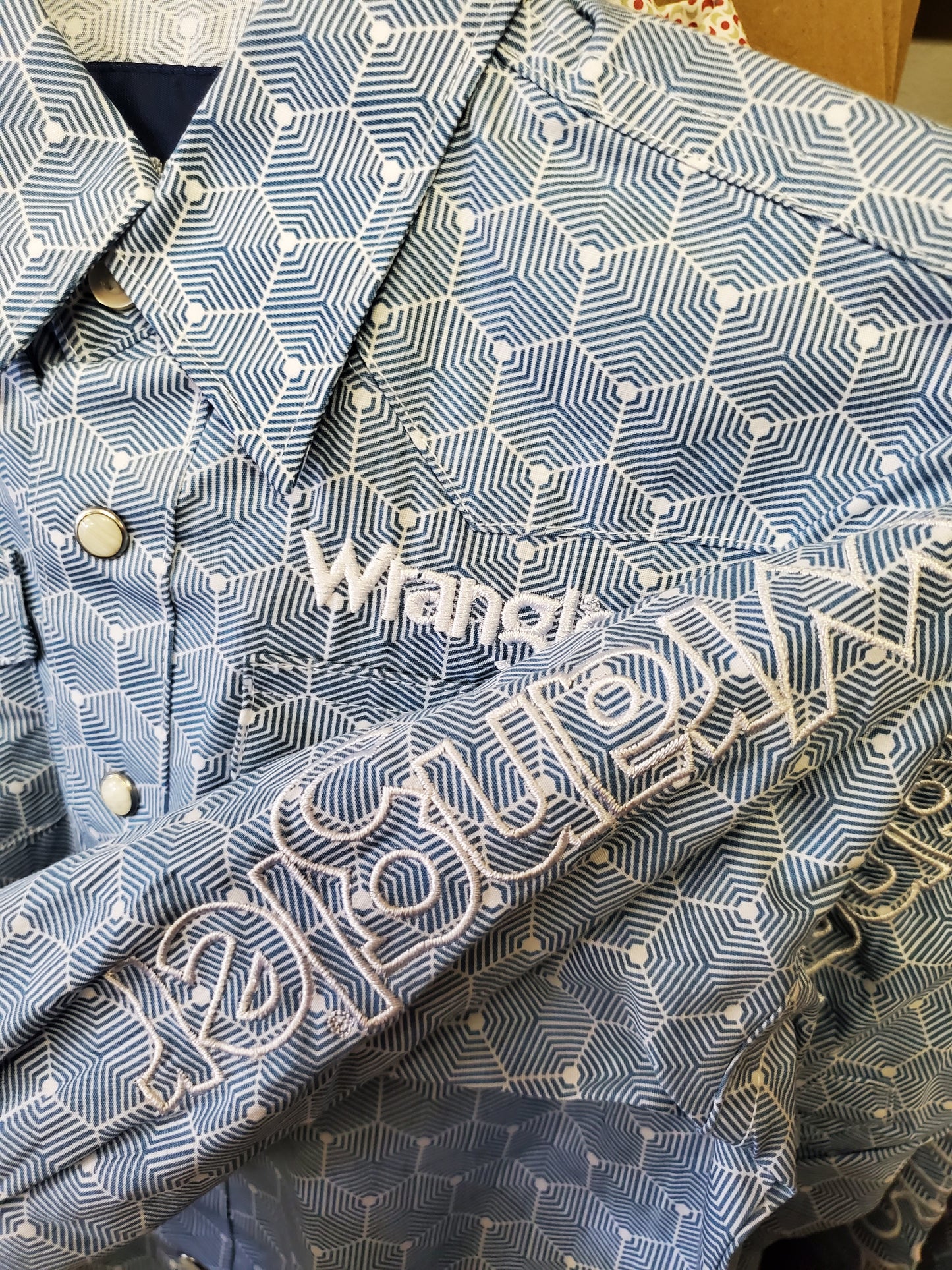 NEW Boys Blue Honey Comb Pattern Western Shirt