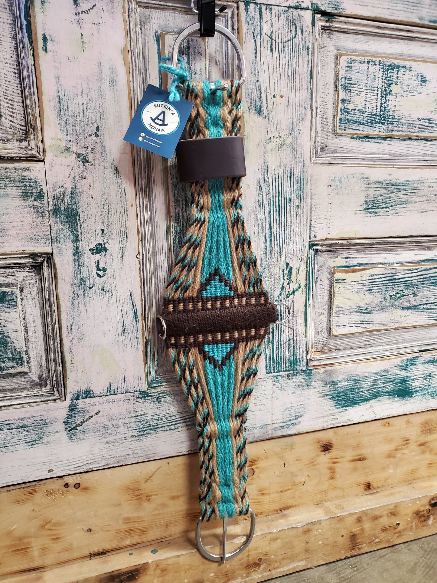 Tan/Aqua/Brown Mohair Roper Cinch