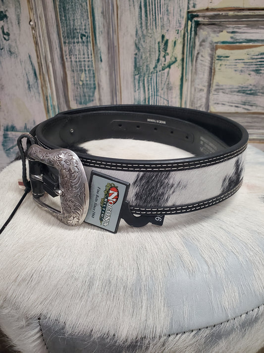 White Hide On Belt W/ Feather Leather Carving