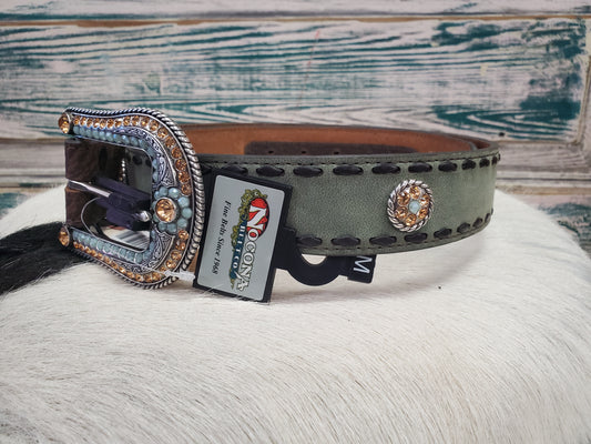 Green Stitch Detail Bling Concho Belt