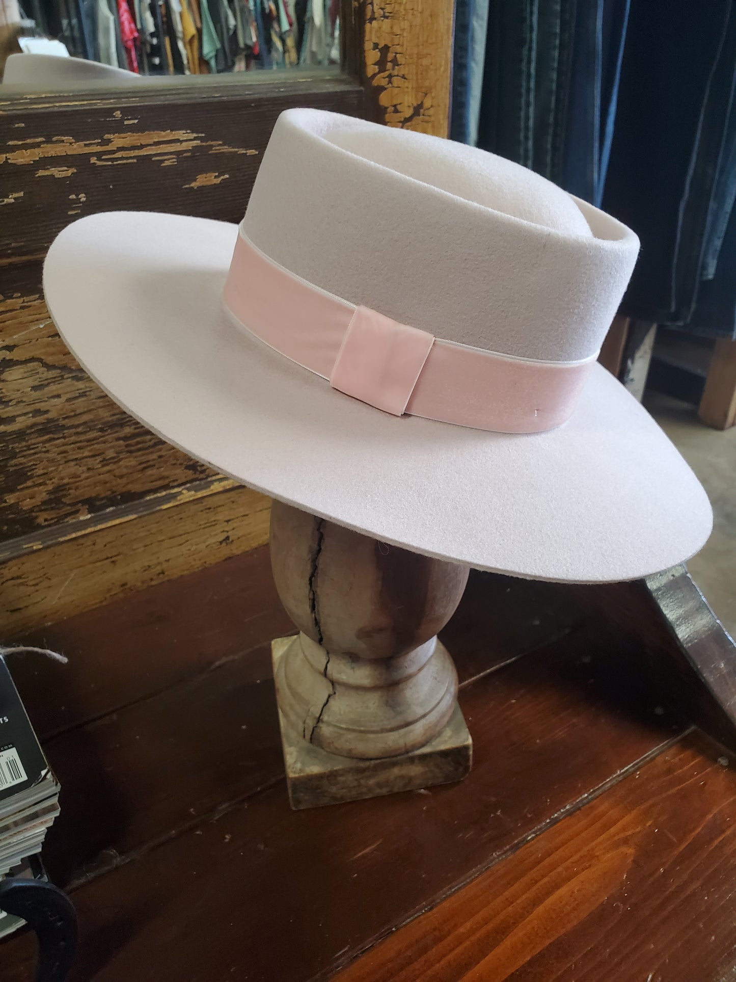 Wide Brim Wool Fedora Blush