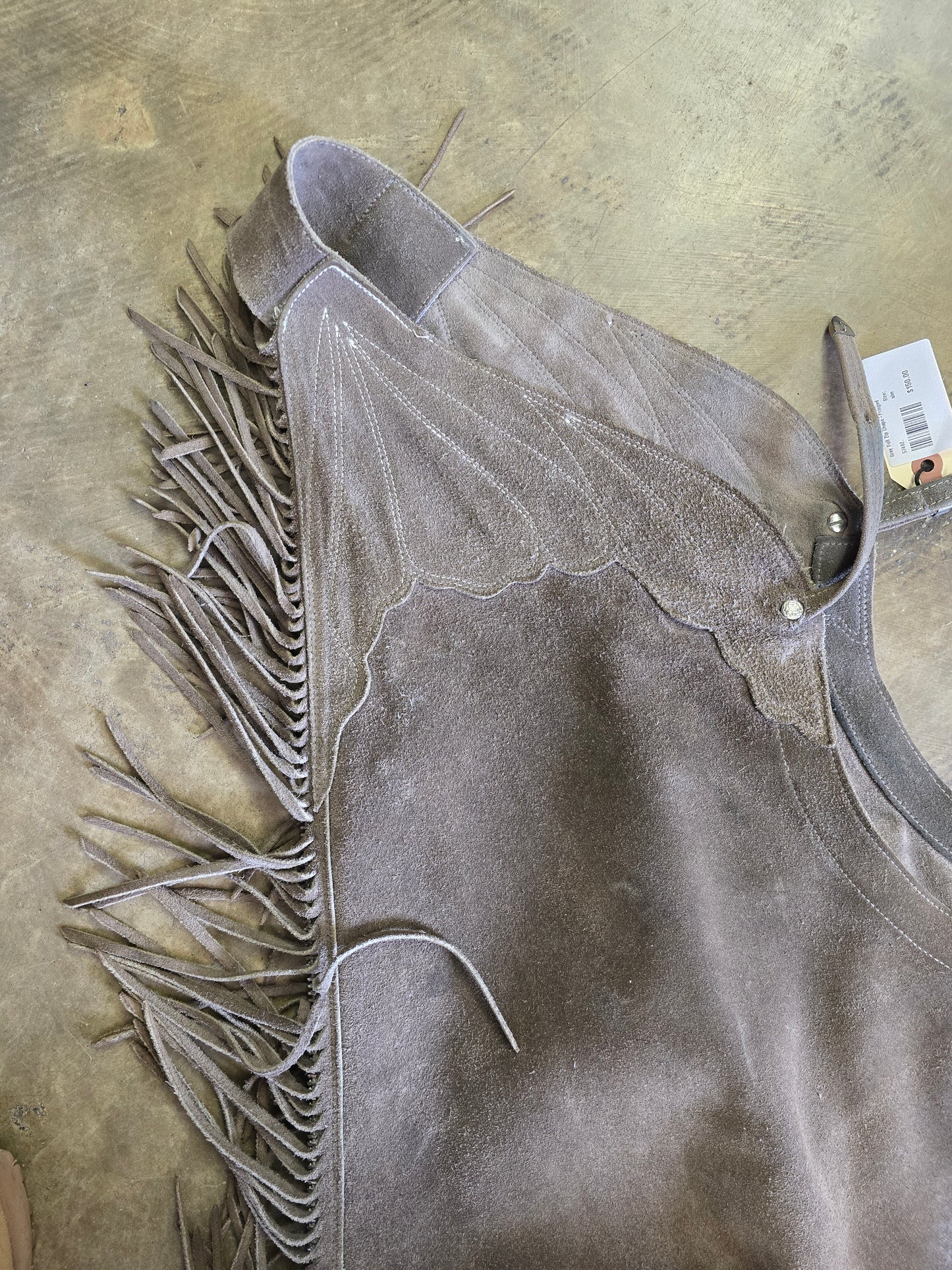 Grey Full Zip Chaps-Fringed