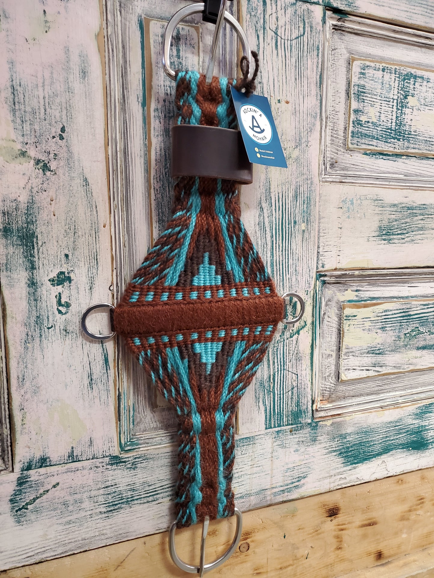 Tan/Aqua/Brown Mohair Roper Cinch