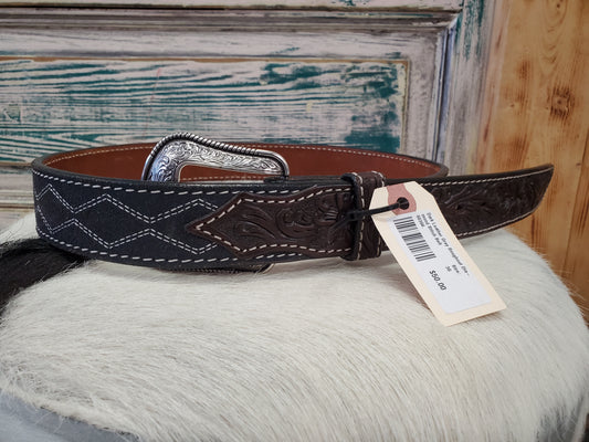 Dark Leather Grey Roughout Diamond Stitch Belt