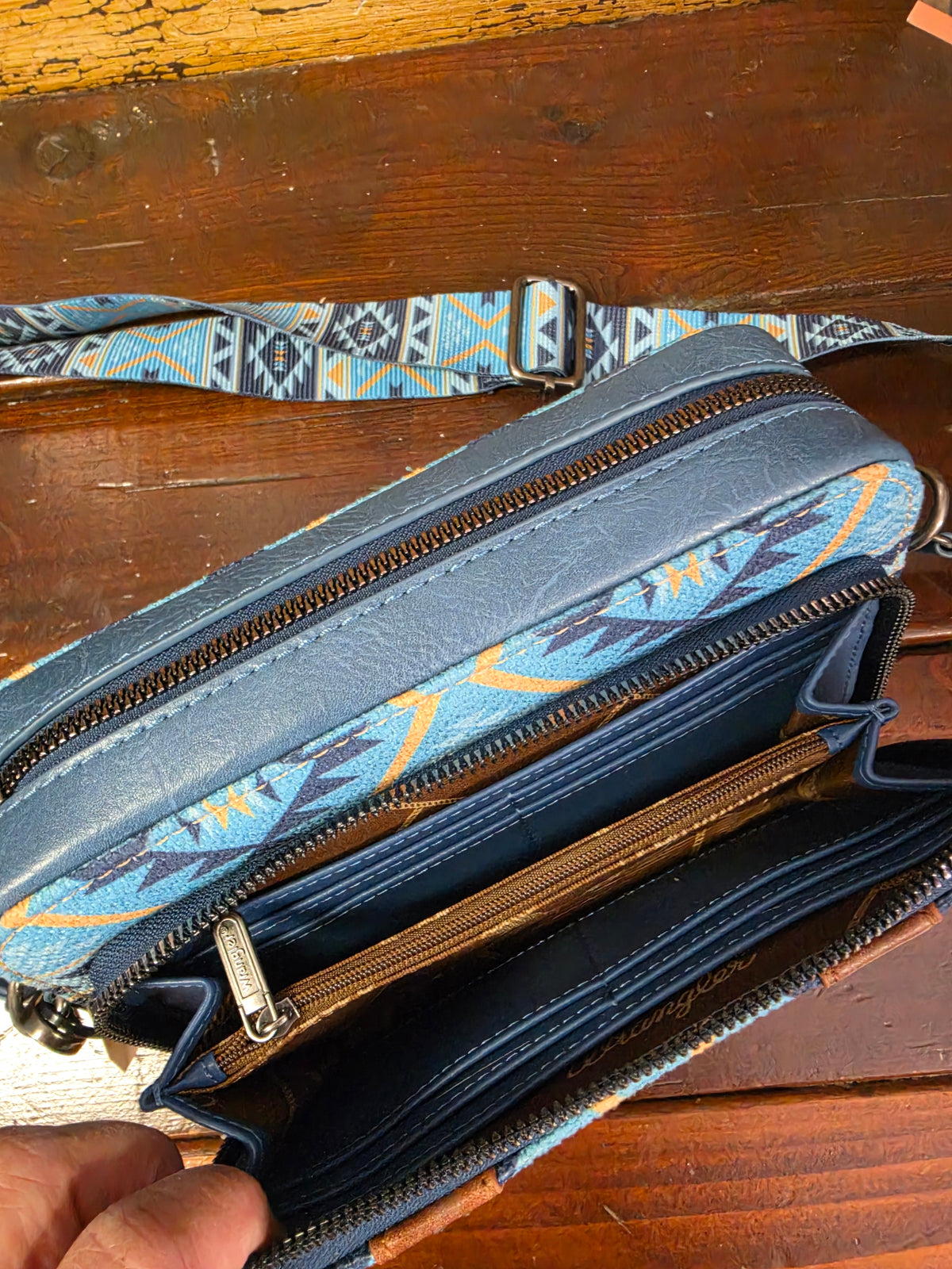 Blue Aztec Purse Wallet Compartment
