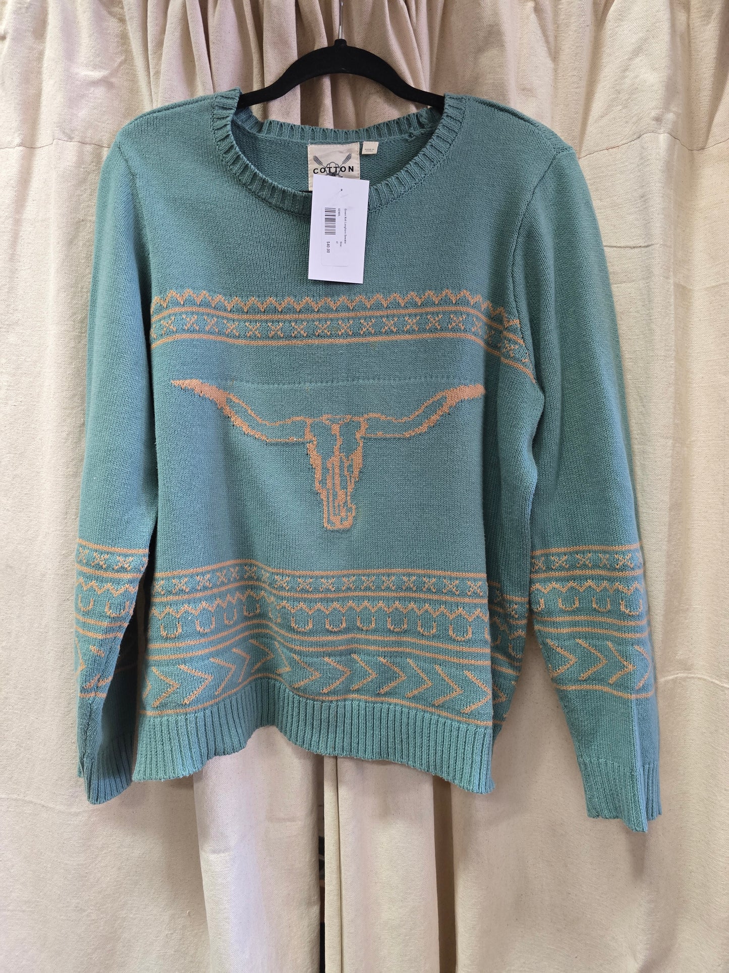 Green Knit Longhorn Sweater