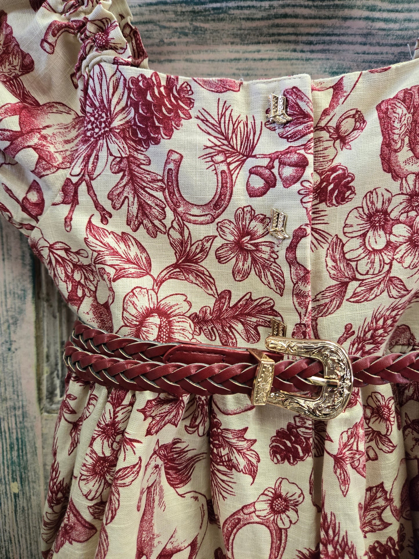 Girls Red Floral Western Print Dress