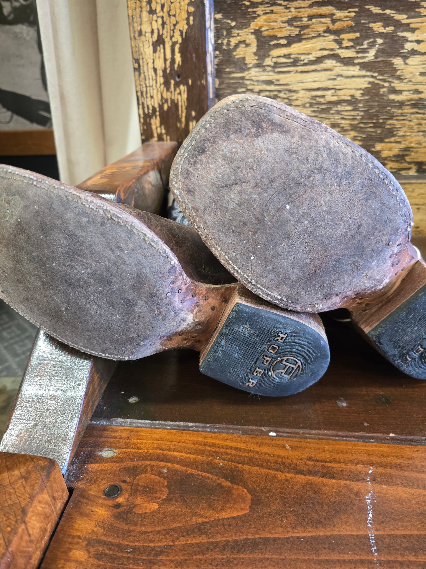 MEN'S Brown-Black Boots-White Trim