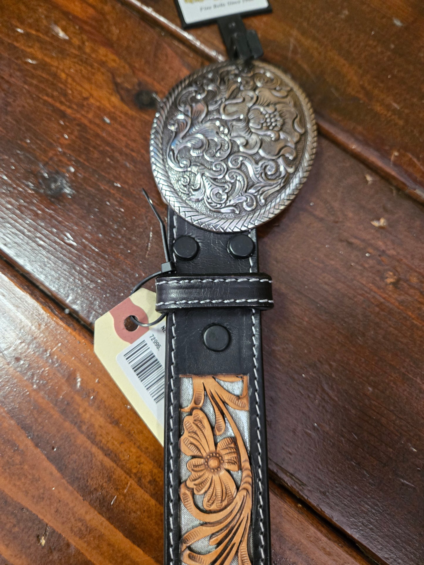 NEW Carved Belt/ Silver Inlay