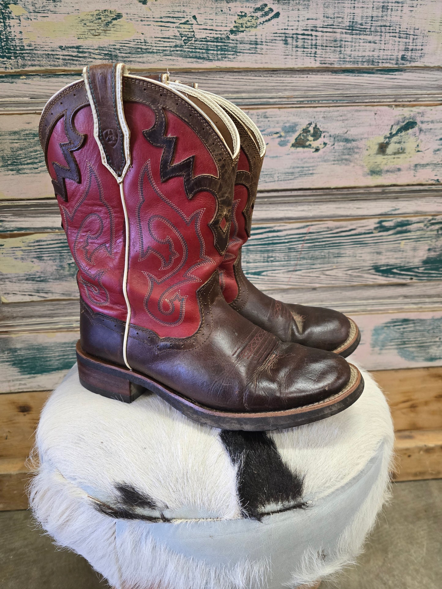 Red Topped Round Toe Boot
