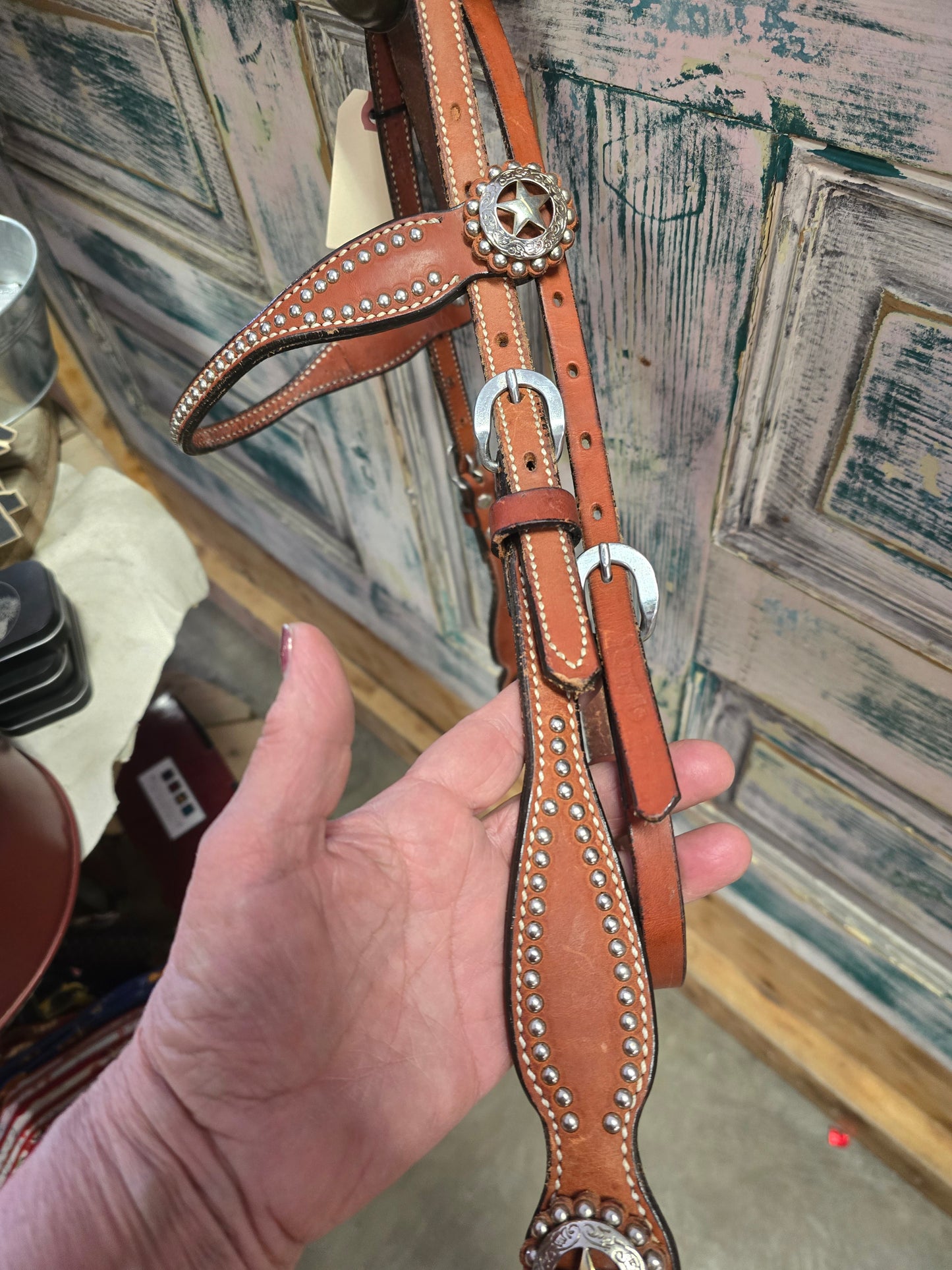 Star Of Texas /Dot Detail Browband Headstall