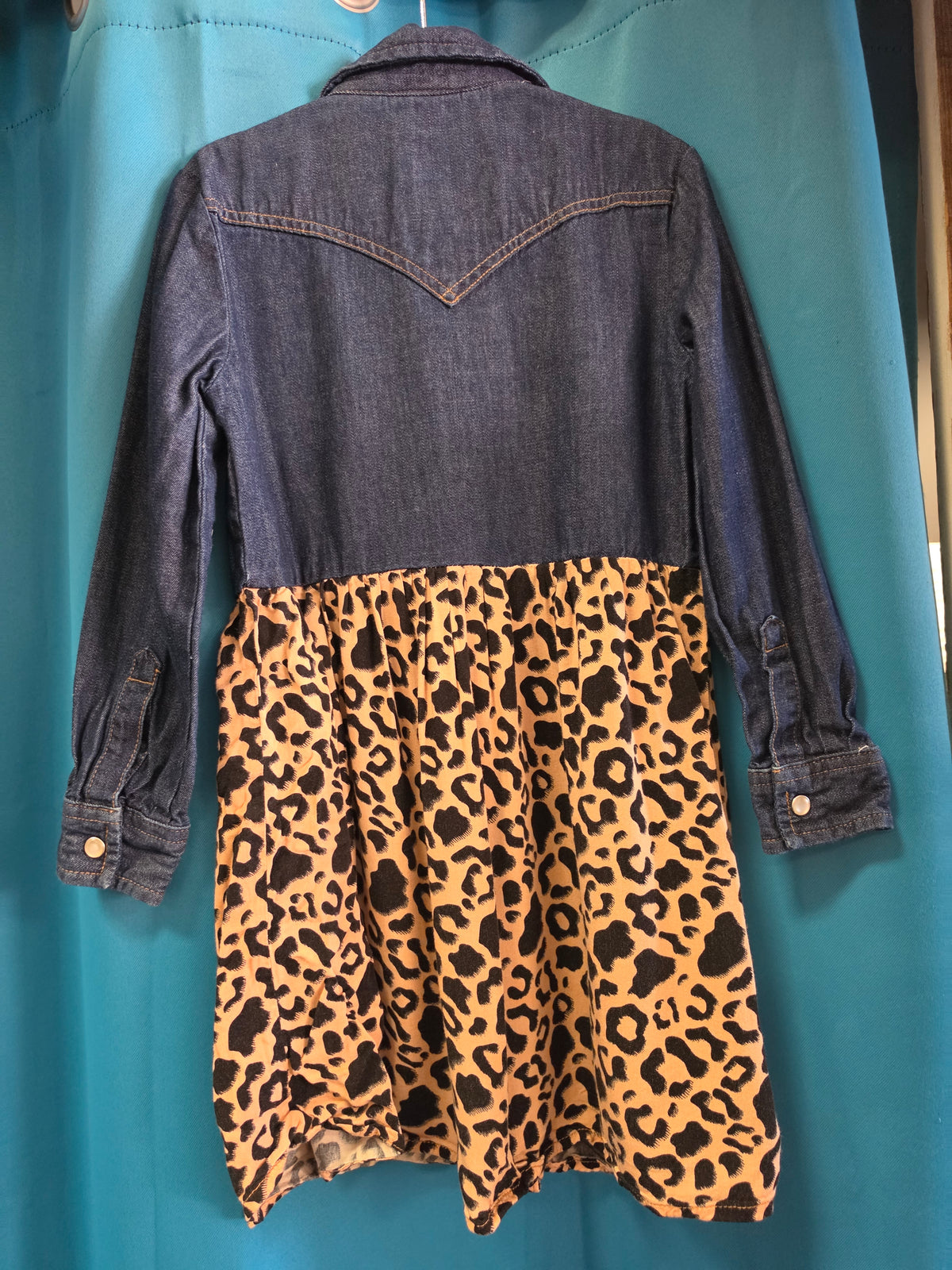 Girls Denim & Cheetah Dress