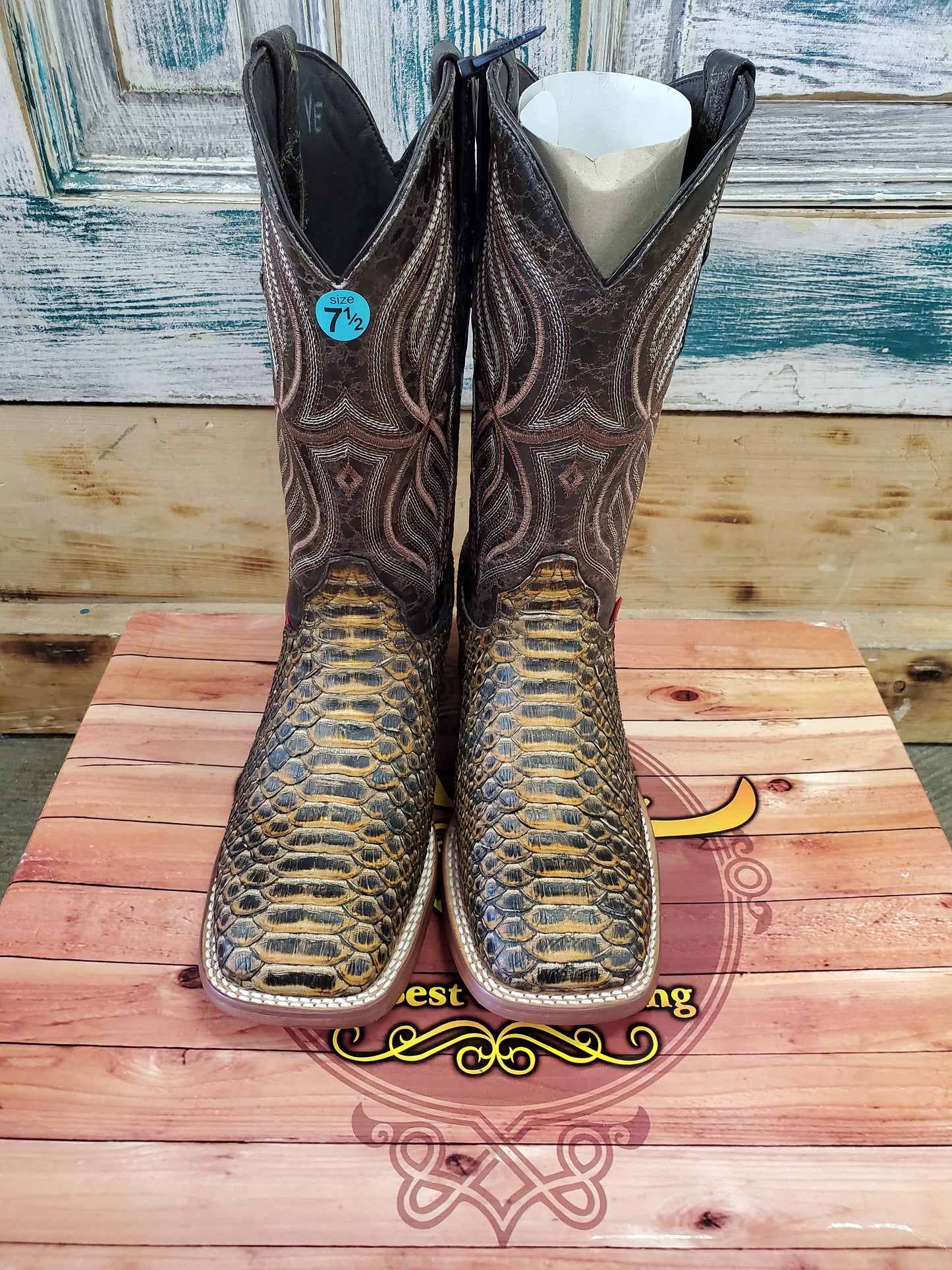 Mens Sq Toe Python Boots