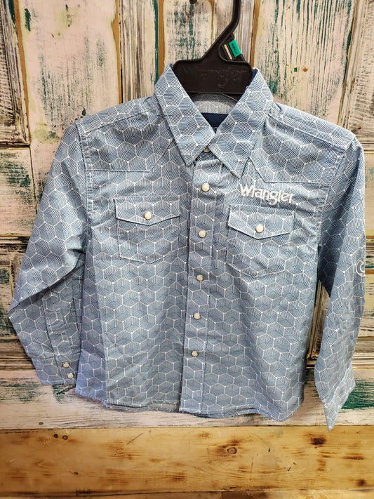 NEW Boys Blue Honey Comb Pattern Western Shirt