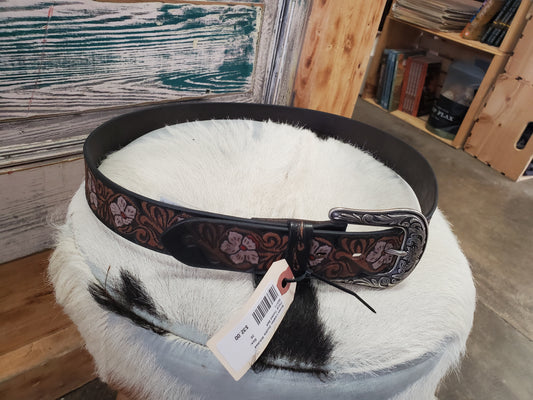 Kids Brown Aztec Stamped Belt w/ Turq Buckle