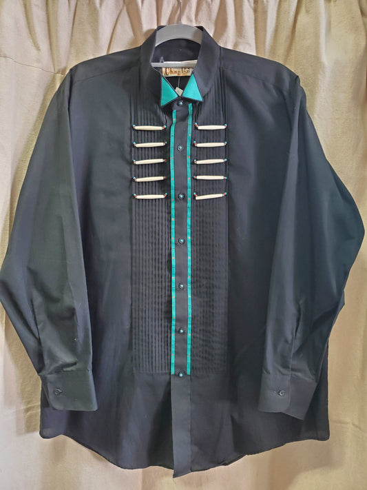 Black Bone Detail Shirt/Pleated