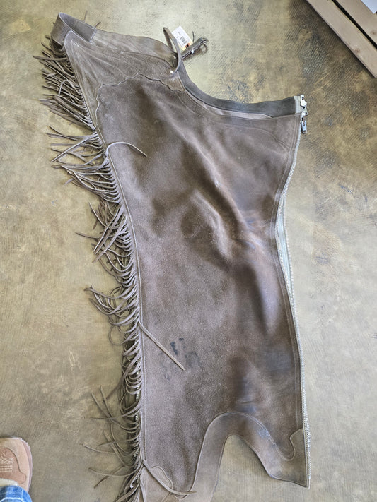 Grey Full Zip Chaps-Fringed