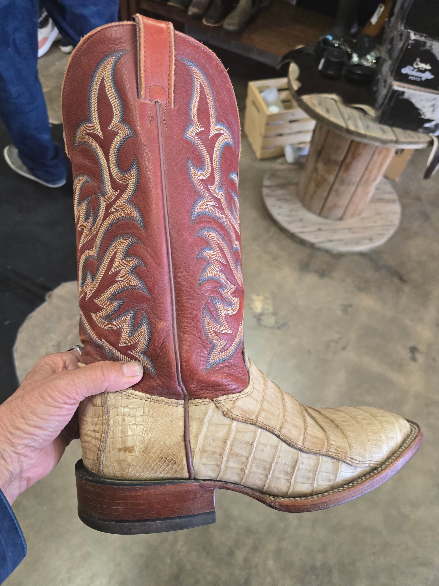 Men's Faux Exotic Boots (9EE) Oxblood Top