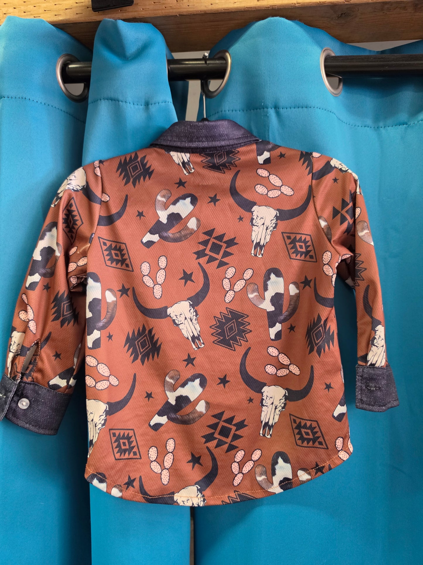 Girls Western Print Shirt Denim Trim