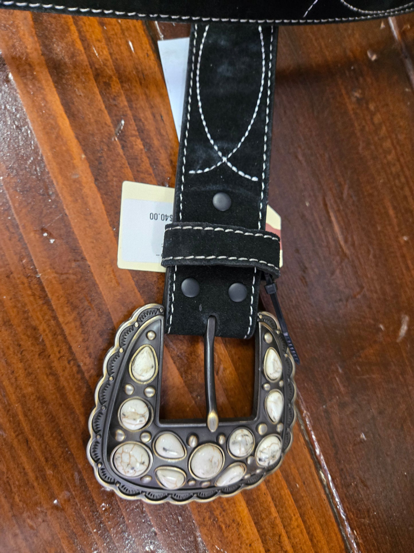NEW Black Suede Boot Stitch Belt
